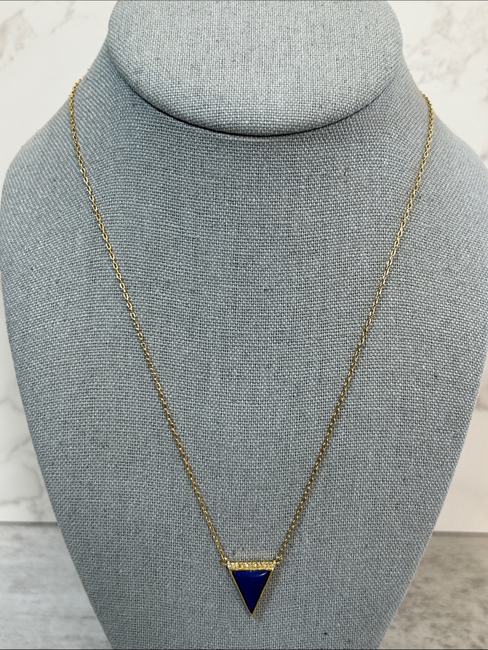 Stella & Dot Gold Stone Necklace with Blue Triangle Pendant